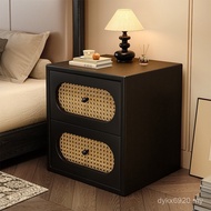 Retro Small Rattan Bedside Table Bedroom Luxury Premium 2025 Medium Black Household Light Antique Ne