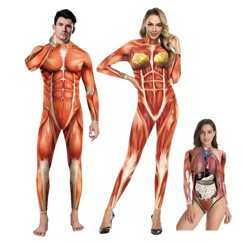Halloween 3D Party Muscle Printed Jumpsuit Elastic Human Anatomy Body Bodysuit Cosplay Costume Catsu