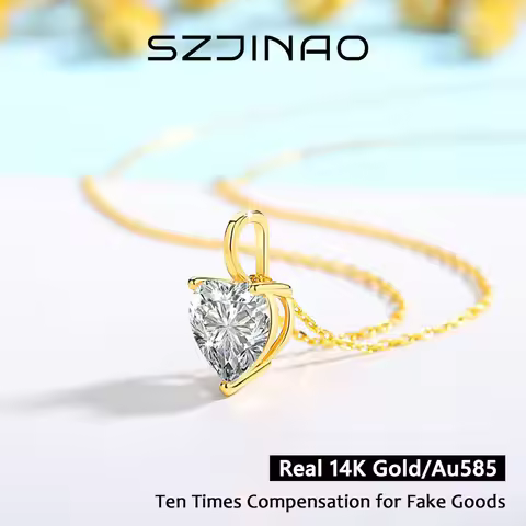 Heart Cut 14K Gold Moissanite Necklaces 9MM VVS1 Au585 Diamond Pendant for Women Engagement Party Cl