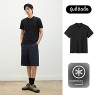 GXG | เสื้อยืดแขนสั้น Henley ให้ความรู้สึกเย็นสบาย