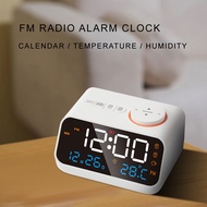 Mordern FM Radio LED Alarm Clock for Bedside Voice Control Wake Up Digital Table Calendar with Temperature Thermometer Humidity Hygrometer