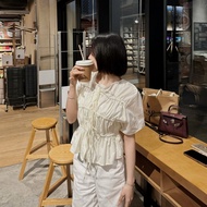 Umi_Store Women's Babydoll Shirt, Pretty Style, Round Neck, Layered Body, Bow Tie, Short Sleeves, Co