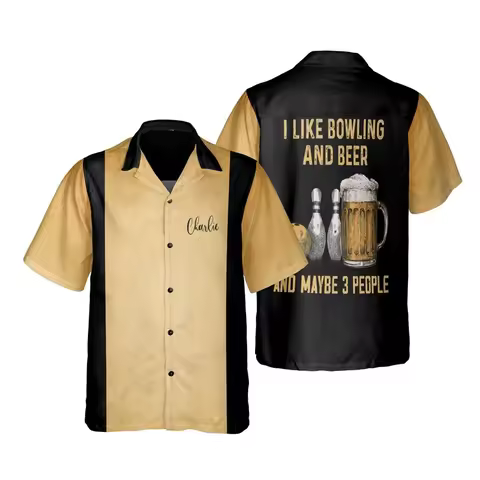 Vintage Bowling Graphic Shirts For Men Clothes Fashion Sport Short Sleeve Blouses Skittle Ball Lapel