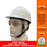 MSA Halfbrim Safety Helmet + MSA Chinstrap + Safety Mirror Lens Glasses Economical Package