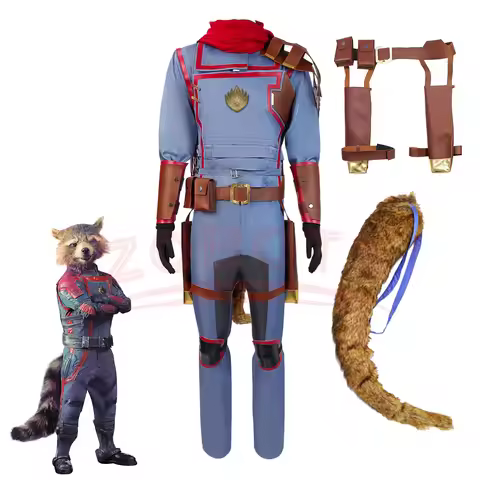 Movie Rocket Raccoon cosplay Costume Adult Men Uniform Suit With Tail Alkane bear Role play Costume 