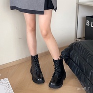 KY-16 Dr. Martens Boots Female Leather Short Boots2023Autumn and Winter Thin Platform Side Zipper Machine Boots Black fo