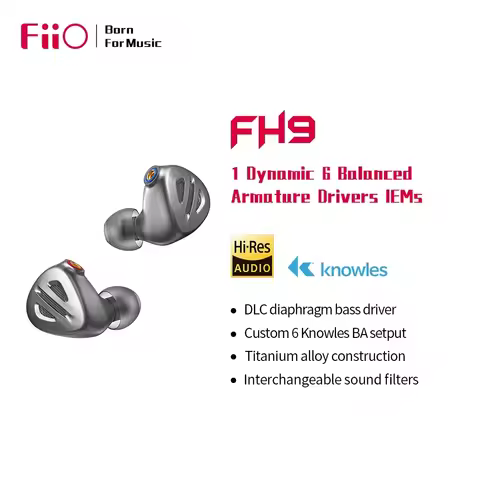 FiiO FH9 Hi-res 1DD+6BA Drivers In-ear HIFI Earphone IEM Earbuds MMCX High-Purity Pure Silver Cable 