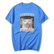 Certified Freak Funny Cat Meme T Shirt Mens Fashion Vintage Short Sleeve T-shirts Casual  Oversized 