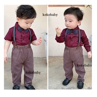 Clothes for Baby Boy Fashion Handsome Terno for Kids Boy Dark Red Shirt Pants Long Sleeve Set Birthd
