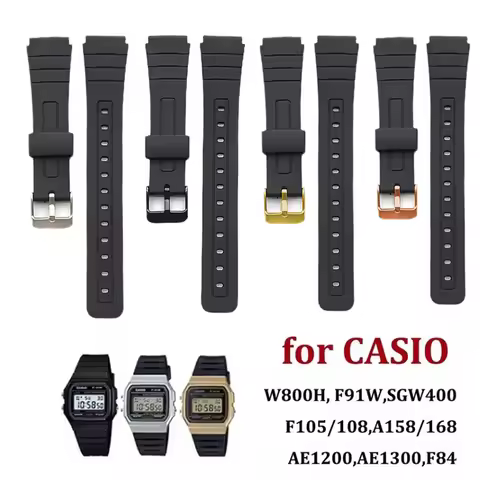 Silicone Watch Strap 18mm for CASIO F91W W-800H SGW400 F84 F105/108 A158/168 AE1200/1300 Soft Men's 