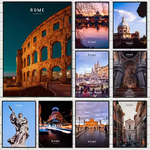 Rome Italy Vatican City Travel Poster Colosseum Ancient Architecture Print Canvas Painting Wall Pict