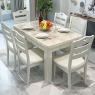 Solid Wood Dining Tables and Chairs Set Small Apartment Marble Western-Style Dining Table Rectangular Solid Wood Dining Table Chinese Style Square Marble Table