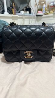Chanel Classic mini17cm square 黑金羊皮