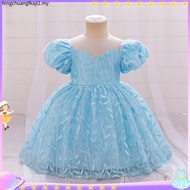 MQATZ Summer Orange 1st Birthday Dress For Baby Girl Clothes Puff Sleeve Baptism Princess Dress Flow