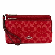 [全新] COACH  C LOGO牛仔布長夾式雙層大手拿包/零錢包(牛仔紅)