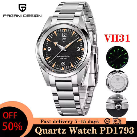 PAGANI DESIGN 2025 New Luxury PD1793 Men's Sports Quartz Watches VH31 Sapphire Stainless Steel Lumin