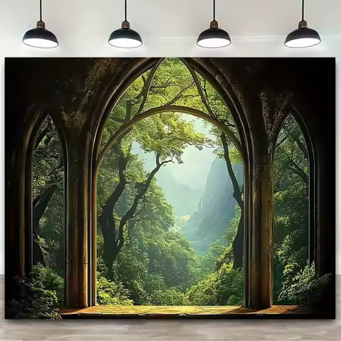 A charming Gothic forest and mountain landscape wall hanging - magnificent tree hole design, tree de