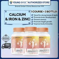 【3 Bottles】9YOUNG-BASIC Calcium Iron And Zinc Chewable 60 Tablets For Bones & Teeth & Brain & body H