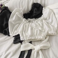 Stylish tie-up bishop sleeve crop top