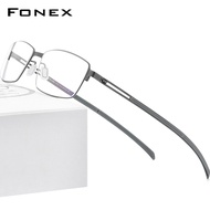 FONEX กรอบแว่นอัลลอยด์ไททาเนียมสำหรับผู้ชายกรอบแว่นตาทรงสี่เหลี่ยมสไตล์เกาหลีเดนมาร์กแว่นตาไร้น็อตน้ำหนักเบาพิเศษสำหรับผู้ชาย F1011