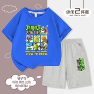 Korea 2026 Summer New Style Pure Cotton Plants vs. Zombies Boys Short-Sleeved Summer Clothes Childre