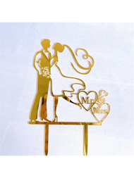 1 件 Mr&amp;mrs 情人節亞克力蛋糕裝飾插片結婚紀念日求婚插卡裝飾