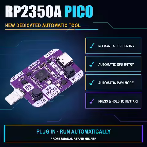 B4 PICO DFU Mode Adapter Pi Pico 2 RP2350-USB-A Pwned DFU Tool for iOS A12/A13 Repair Erase Tool Dev