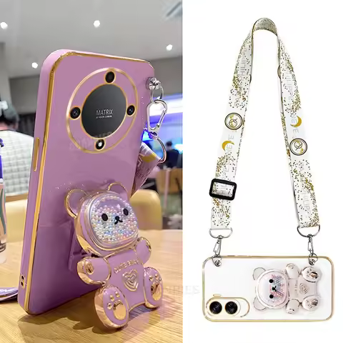 Magic5lite Crossbody Lanyard Bear Silicone Case For Honor Magic 5 6 Magic5 Magic6 Lite X9a X9b 200 9