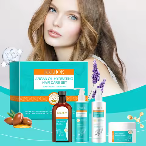 EELHOE Argan Oil Hair Care Set Smoothing Soften Repairing Damaged Keratin Reduce Split Ends Moisturi