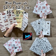 Wax Paper ~ Laminated Baking Paper with Pattern Size 15x15 cm ~ FOOD GRADE, 28 GSM [50 PCS].