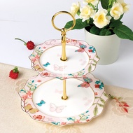 [Sakura Love] European-Style Ceramic Plate Creative Lace Fruit Plate Ready Stock Double-Layer Tray M