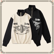 GRND Half-Zipper Lapel Motorcycle Riding Sweatshirt Color-Blocking Sleeve Thickened Half @