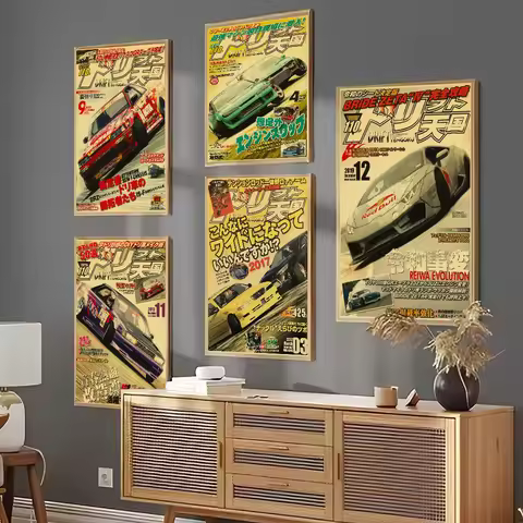Retro Japanese JDM Cars Poster Sticky Wall Art Printing Waterproof Home Living Bed Room Bar Aestheti