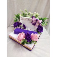 gubahan frame mas kahwin+bekas rantai tangan-baldu purple(pink purple)