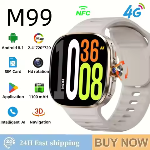 M99 5G Smartwatch: 2.4" AMOLED Screen, Rotating Camera, SIM & WiFi Support for Standalone Calls and 