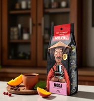 MR.VIET Premium Moka Coffee Beans 250g - Medium Roast Low Acidity Cardamom Flavor Peach Aftertaste S