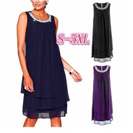 Fashion Round Neck Sexy Sequin Sleeveless Chiffon Long Skirt