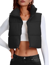 Womens Cropped Puffer Vest Winter Vests Outerwear Lightweight Sleeveless Jacket Vest Stand Collar Cr