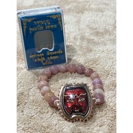 Stone Bracelet Mask Pan Boon Nong On Temple Por Than Tud Back With Takrud 3 King Ploy 4 Beads Pink Gold Frame