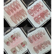 M28 Nailbox cat eye fake nails with cute charms, short form soobin nailbox