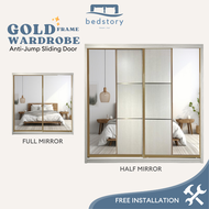 ✨Lowest Price ✨ 5x8 6x8 8x8 Gold Frame Anti-Jump Sliding Door Wardrobe / Melamine / Almari