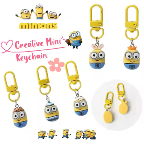 Minions creative personality mini key chain high color value cartoon cute backpack pen bag pendant d