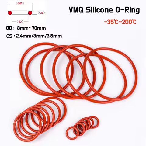 10~100pcs VMQ Red Silicone O-Ring Gaskets OD 8~70mm Thickness CS 2.4/3/3.5mm Food Grade Sealing Ring