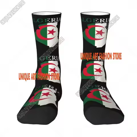 Fashion Printing Algeria Flag Map Socks for Women Men Stretch Summer Autumn Winter Algerian Heart Cr