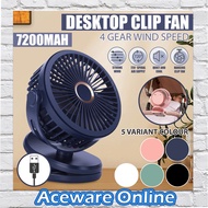 7200MAH 360 Adjustable Mini Clip Fan 4 Speed USB Mini Fan Rechargeable Fan Mini Fan Cooling Fan Clip