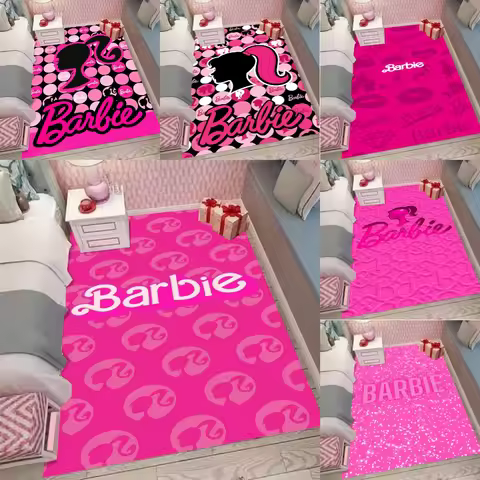 MINISO Barbie Pink Theme Carpet Girls Bedroom Bedside Rug HOME Decor Living Room Decor Study Desk Fl