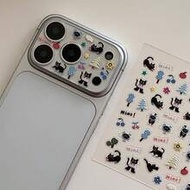 INS Blue Hat Black Cat Sticker + Lens Protector Film, DIY Lens Film Sticker, Compatible With IPhone 