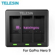 Telesin 3 路電池充電器,帶 LED 燈充電盒,適用於 GoPro Hero 12 11 10 9 黑色運動相機