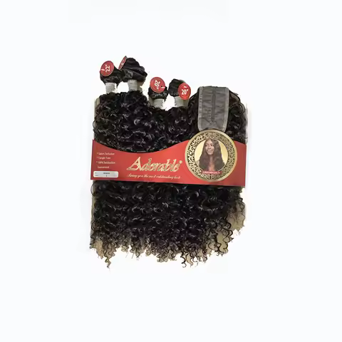 Winnie 4PCS Synthetic Deep Wave Bundles with 2x4 Lace Closure,100% High‑Quality Fiber Hair Extension