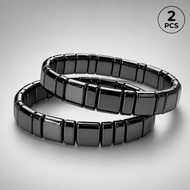TEMU 2pcs Natural Black Stone Beads Stretch Bracelet - Unisex Suitable For , October Birthstone Gift
